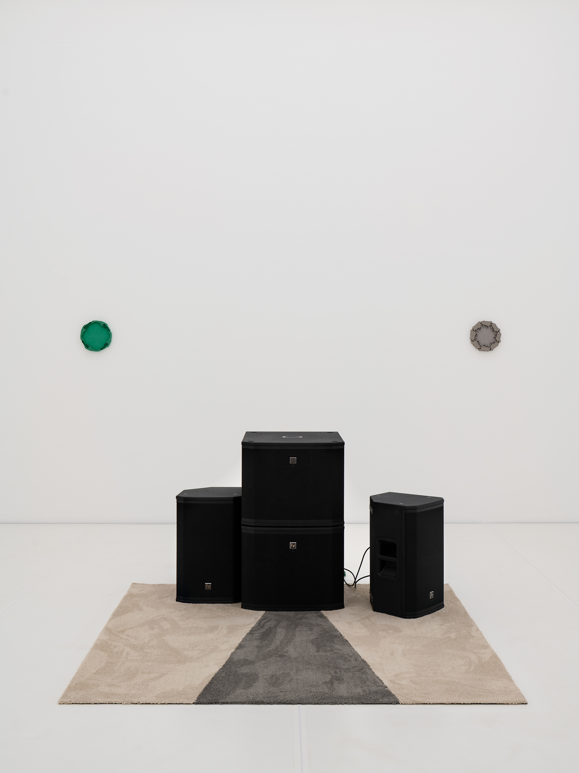 fig20 – Clemens Tschurtschenthaler; Tondo Dog Race; Tracklist, TypeBeat, Monument; Tondo Shepherd; 2025; Kunstraum Remise, Bludenz (AT); exhibition view ©christa-engstler.at